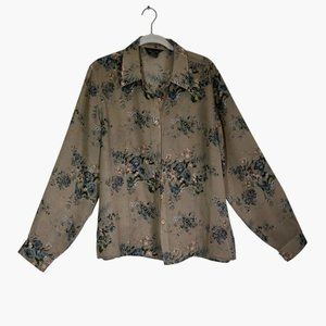 Van Heusen Women's Floral Long Sleeve Button Up Shirt in Taupe - Size L